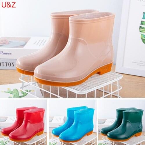 Womens Short Rain Shoes with Socks Waterproof Rain Boots Kitchen Shoes Washing Car Shoes Rain Boots Red/Blue/Nude/Green