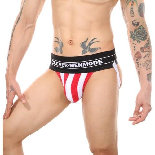 Men Thongs Underwear Sexy Jockstrap Underpants Jocks Bikini G-strings Wide Waist Band Rainbow Stripe Cueca Male hombre Panties