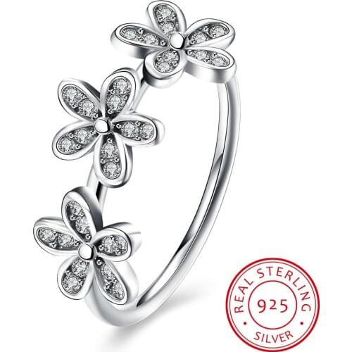 New Design 100% 925 Sterling Silver Three Daisy Flowers Finger Ring For Women Wedding Jewelry Gift Fashion Ring
