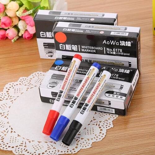10PCS/box Colorful Whiteboard Pen Black White Board Markers School Supplies Childrens Drawing Pen Escola