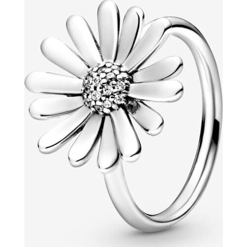 100% 925 Sterling Silver Pan Ring Creative Daisy Big Chrysanthemum Temperament Ring For Women Wedding Party Fashion Jewelry