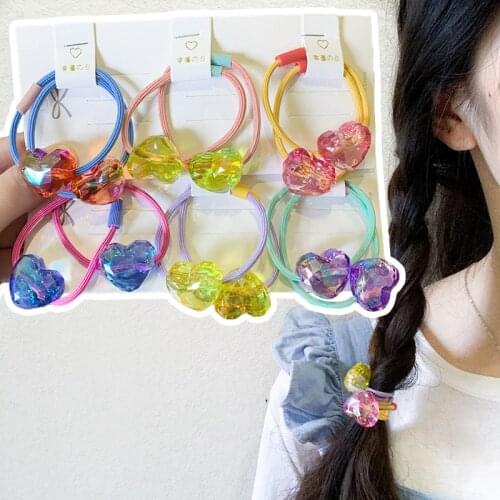 2pcs/lot Colorful Heart Childrens Hair Ornament Elastic Rubber Band Sweet Princess Girl Ponytail Headdress Accessories