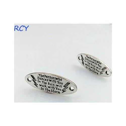 Top Quality 20 Pieces/lot 13MM*34MM antique silver color letter printed who dances with you in the storm bracelet connector