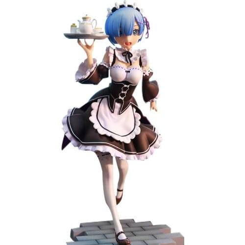 24cm Anime Re:Life In A Different World From Zero Rem Ram Maid Servant Girl Ver. Scale Figure PVC Model Collectible Toy Doll