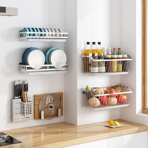 304 Stainless Steel Wall Mount Kitchen Storage Rack Dish Drainer Plate Drying Shelf Cover Cutlery Holder Oragnizer Accessories