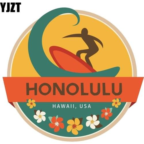YJZT 11.4CM*10.9CM Surfing Honolulu Hawaii USA Flag PVC Car Sticker 11-00237