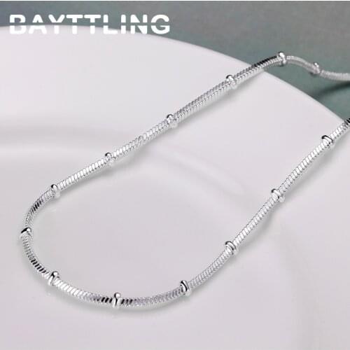 BAYTTLING New 925 Sterling Silver 18 Inch 2mm Snake Chain Beads Necklace For Women Man Fashion Wedding Engagement Jewelry Gift