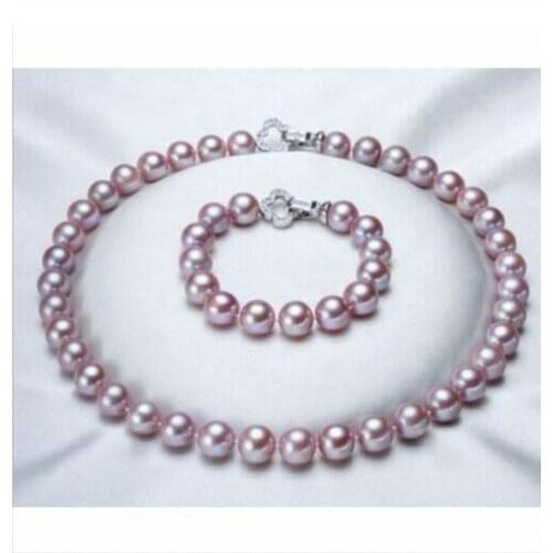 Free Shipping gorgeous 10-11mm round south sea lavender pearl necklace18"&bracelet 7.5-8"