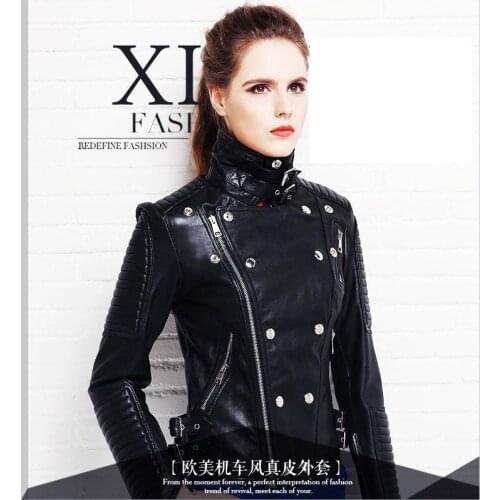 Brand Free shipping,new fashion black Genuine leather women slim jackets.quality female 100% sheepskin biker jacket,sales