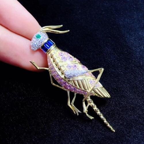 Insect brooch 925 sterling silver with cubic zircon grasshopper brooch pins unisex jewelry fine free shipping high quality