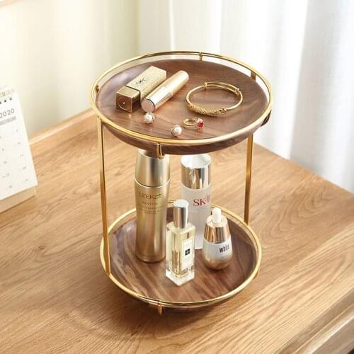 Casegrace Wooden 2 Layers Rotating Makeup Cosmetic Holder Earring Necklace Ring Bracelet Jewellery Metal Display Storage Rack