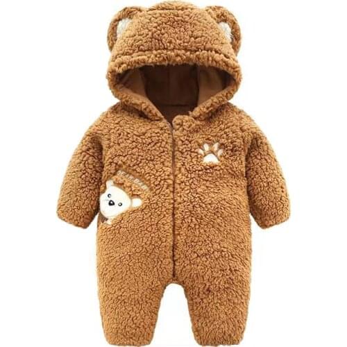Infant baby kids romper bear pattern hooded Zipper winter warm newborn children 3-12 months girls boys jumpsuits