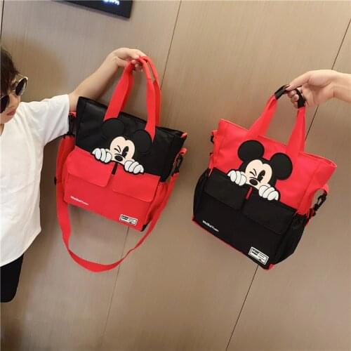 Disneys new Mickey Minnie canvas diagonal bag lightweight handbags boys and girls school travel bags large capacity hand bags