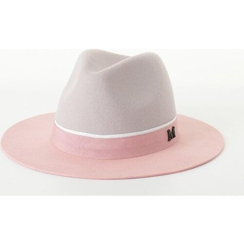 Korean of high-quality wool M-standard jazz hat autumn and winter casual Joker powder grey color matching wool hat exquisite