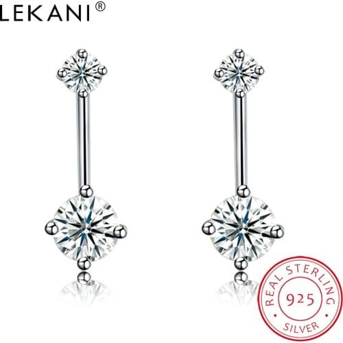 LEKANI Stud Earrings For Women 925 Sterling Silver Simple Double Round Clear Bright 5A Cubic Zirconia Earrings Fine Jewelry