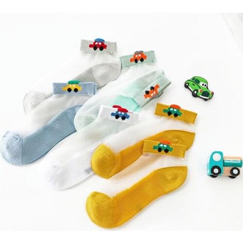 Summer Childrens Socks Ultra-thin Stockings Boys and Girls Short Boys Car Pattern Socks Ice Stockings 5 Pairs/batch