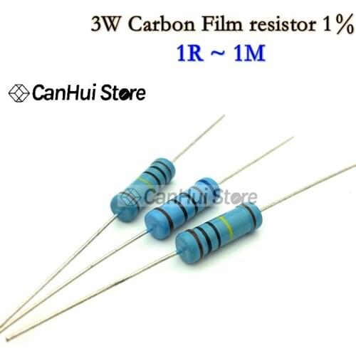 10pcs 3W Metal film resistor 1% 1R ~ 1M 1R 4.7R 10R 22R 33R 47R 56R 68R 82R 1K 4.7K 10K 100K 1 4.7 10 22 33 47 56 68 82 4K7 ohm