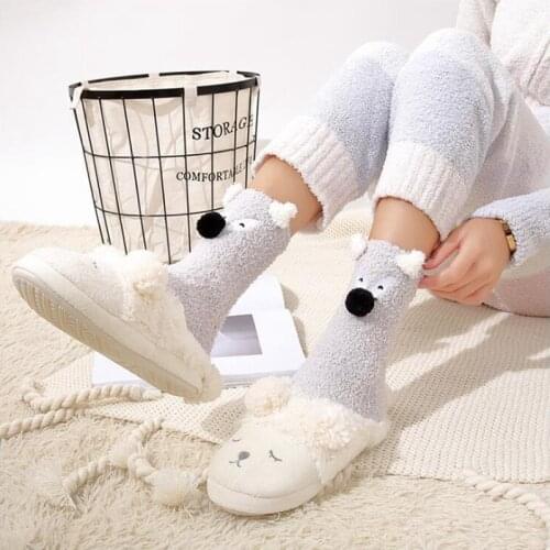 Cute Coral Fleece Female Socks Fashion Casual Cartoon Animal Winter Floor Girls Socks Coral Fleece Keep Warm Womens Socks
