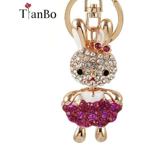 Lovely Full Colorful Rhinestone Bowknot Rabbit Bag Pendant Key chains Holder Keyring Keychain For Car Fashion Jewelry
