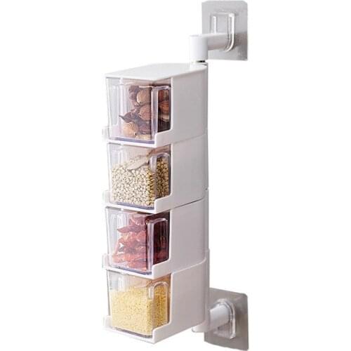 Multi-tier 360 Degree Rotating Wall Mount Spice Rack Seasoning Storage Box Jars Organizer Condiments Container HFing