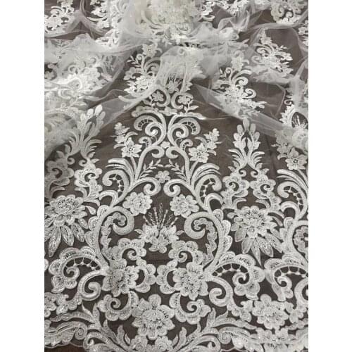 Fashion beaded french tulle lace fabric z-han11825 nice looking african embroidered tull lace fabric