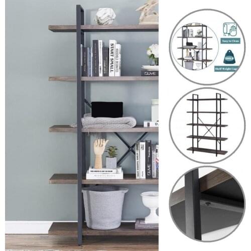 Industrial Style Fashion X-shape Bracket Metal Frame Storage Book Shelves Dark Brown Bookcase Rustic for Home