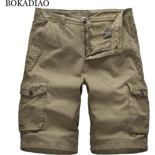 BOKADIAO Men casual Cotton Cargo Shorts Pocket summer fashion Loose Bermuda Beach Shorts male Army Military Tactical Short Pants