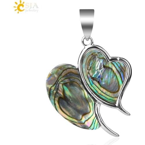 CSJA Natural New Zealand Double Heart Pendants Abalone Shell Multi-color Gem Beads for Necklace Choker Metal Jewelry Making E354
