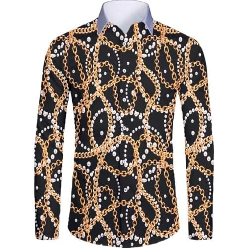 3d-printed Golden Pearl Chain New Long-sleeved Shirt Men Fall Cool Trendy Fashion Streetwear Suitable Baroque Plus Size 6xl OGKB