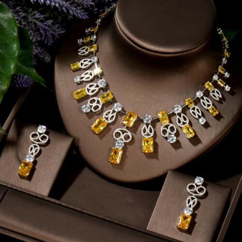 HIBRIDE Newest Big Square CZ Jewelry Sets Brilliant Cubic Zircon Wedding Party Earrings Necklace Jewelry Sets For Woman N-832