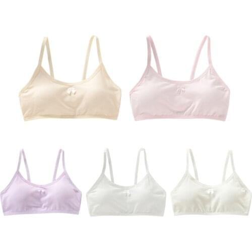 2020 New Puberty Girls Spaghetti Strap Underwear Candy Color Bowknot Padded Wireless Bra