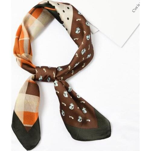 New 70x70cm Women Multifunction Polyester Silk Scarf Plaids Cats Prints Small Square Wraps Scarves Shawl Headband chiefs Ties
