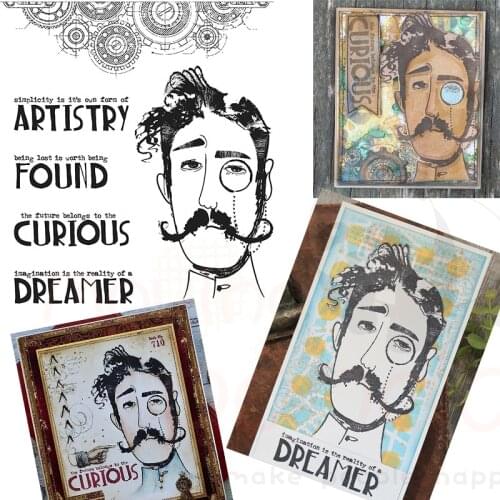 New Arrival Retro Gentleman Pattern Cutting Dies and Stamps For DIY Craft Making Word Curious Greeting Card Scrapbooking Stamps