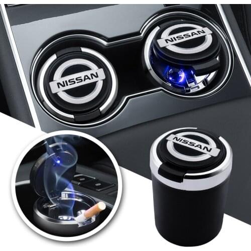 For Nissan Car Logo LED Ashtray Smoke Holder Qashqai Murano JUKE Nismo X-trail Almera Tiida Teana GTR Car styling Accessories