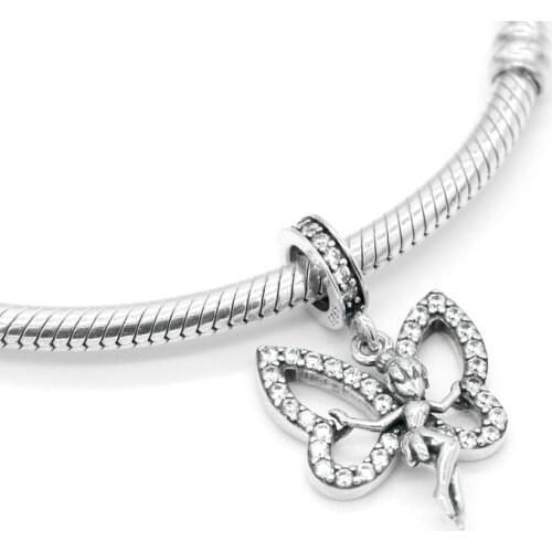 925 sterling silver butterfly pendant charm with transparent CZ Fit original charm bracelet bracelet jewelry making