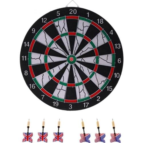 Professional 15" Flocking Dartboard Double-sided Dart Board with 6 Brass Darts Set Fitness Equipment Adults Kids Inhouse Toy