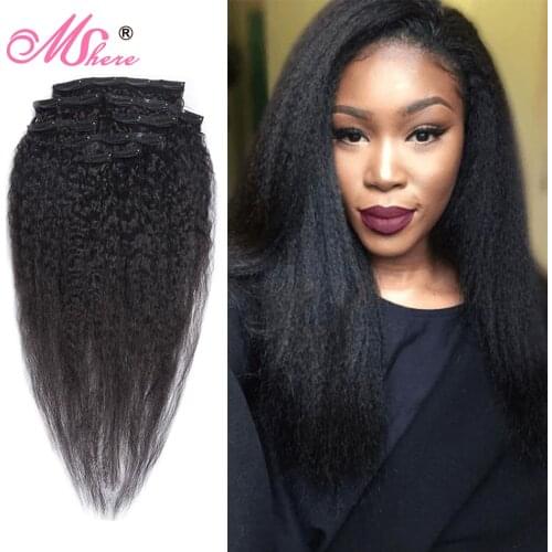 Brazilian Kinky Straight Clip In Human Hair Extensions 120G/Set Remy Yaki Straight Hair Natural Color 8 Pieces/Set Full Head