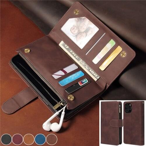 Flip Leather Purse Case For iPhone 12 Mini 11 Pro XS Max XR X Zipper Wallet Card Cover For iPhone SE 2020 6 7 8 Plus Coque Etui