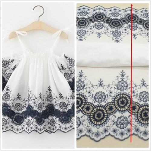 Blue White Pure Cotton Cloth Lace Fabric Bilateral Positioning Embroidery 138CM DIY Baby Clothes Dress Home Accessories