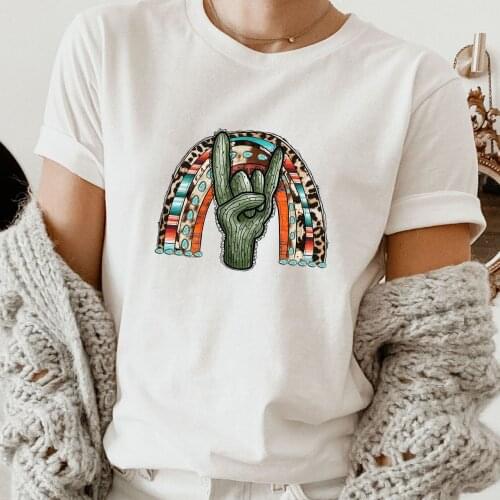 Cowboy Print Harajuku Top Women T-shirt Casual Ladies Basic O-collar Short Sleeved Women T-shirt Girl,Drop Ship