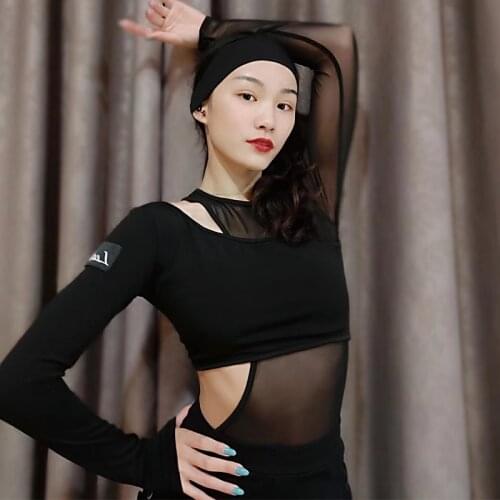 New Latin Dance Tops For Women Mesh Slanted Shoulders Practice Clothes Sexy One-Piece Top Latin Dande Performance Clothes DN8895