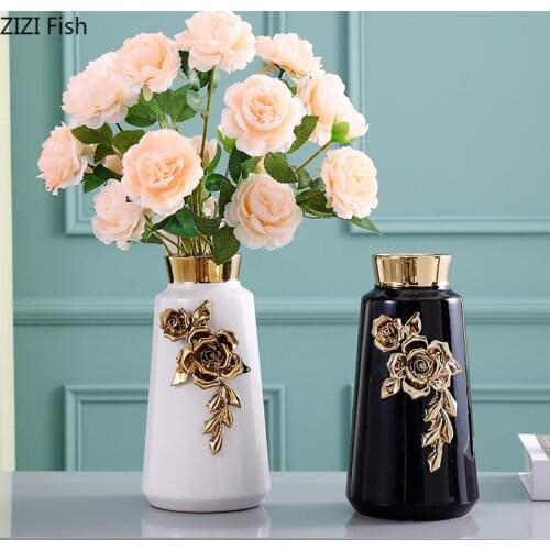 Creative Embossed Flower Ceramic Vase Flower Arrangement Decoration Electroplating Hydroponic Vase Living Room Home Decoration