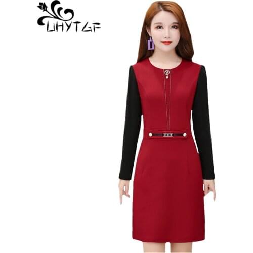 UHYTGF dresses for women 2020 new long sleeve pullover spring autumn dress women temperament casual bandage dress female 5XL1027
