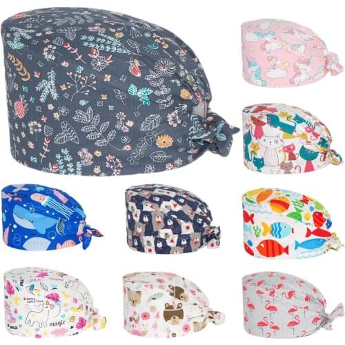 Unisex Surgery Cap Cotton Adjustable Pet Health Nursing Hat Nurse Uniform Accessories Anime Printing Pet Working Surgery Caps