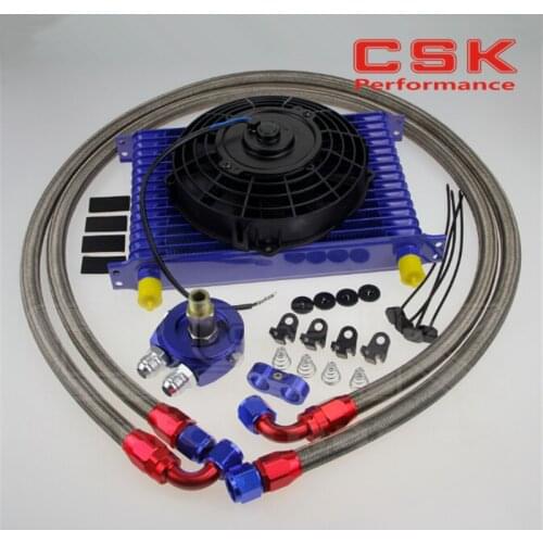 Universal 15 Row engine Transmission 10AN Oil Cooler kit +7" Electric Fan Kit SL