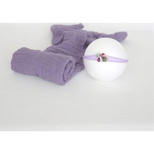 Purple Lavender Cheesecloth Wrap with Headband Photography Vintage Baby Girl Flower Tieback Swaddle Sack Photo Shoot Props