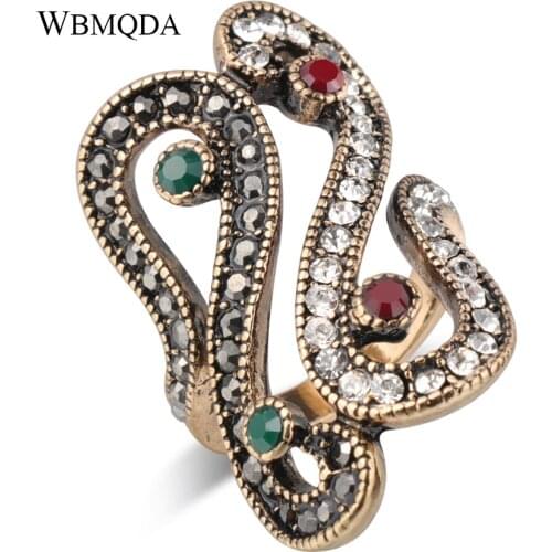 Wbmqda Unique Antique Rings For Women Mosaic Crystal Gold Color Vintage Wedding Ring Boho Jewelry Wholesale Drop Shipping