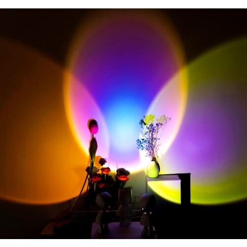 Sunset Atmosphere Lamp Rainbow Led Night Light USB Sunset Projector Lamp Dimmable Rotating Background Home Decor Colorful Lamp