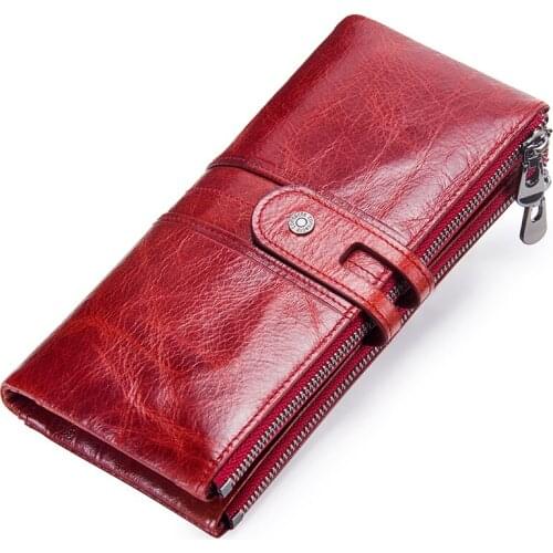 Women Purses Long Zipper Genuine Leather Ladies Clutch Bags Card Holder Wallet Female Long Purse Coins and Card Clutch Bag