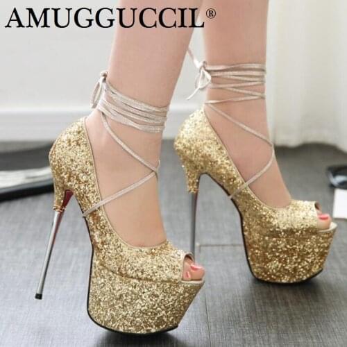 2020 New Plus Big Size 32-43 Black White Gold Silver Fashion 16CM High Heels Platform Females Lady Shoes Women Lady Pumps D1205